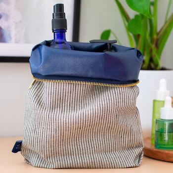 Striped Blue/Natural Linen Toiletry Bag, 2 of 4
