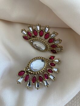 Red Kundan Statement Lightweight Earrings, 2 of 5
