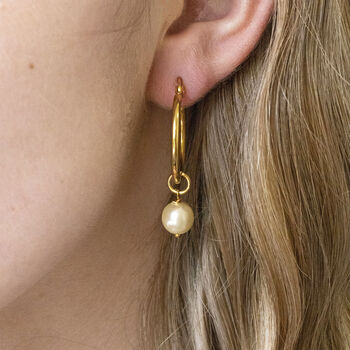 Hinged Hoop Earrings With Swarovski Pearl Detail, 3 of 7
