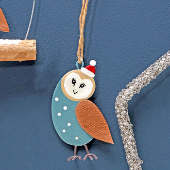 Owl With Santa Hat Christmas Tree Decoration, 2 of 3