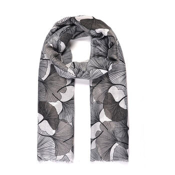 Monochrome Ginkgo Leaf Print Scarf, 2 of 4