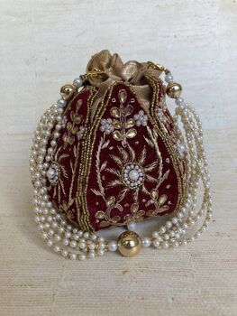 Maroon Handcrafted Velvet Potli Bag/Wrist Bag, 3 of 6