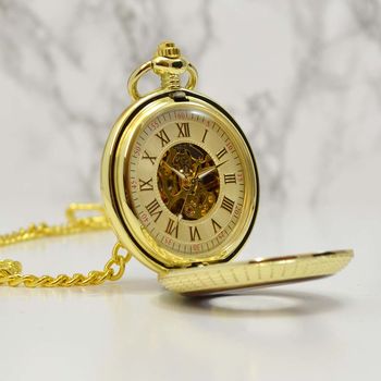 Gold And Wood Engraved Pocket Watch, 3 of 4