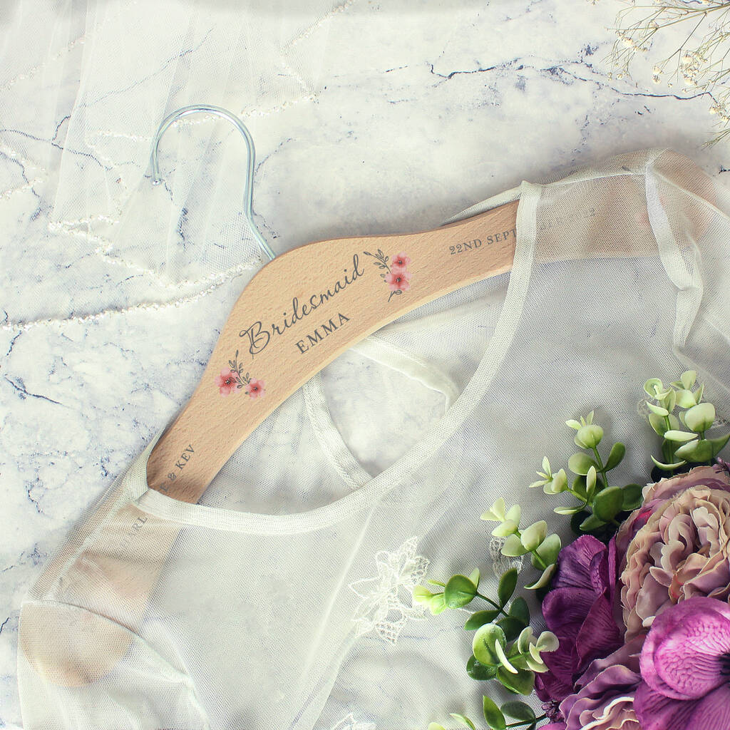Personalised Bridal Floral Wooden Hanger, 1 of 6