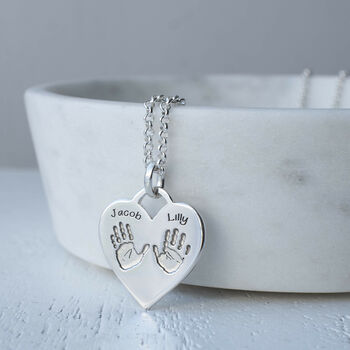 Multiple Handprint Silver Heart Necklace, 2 of 6