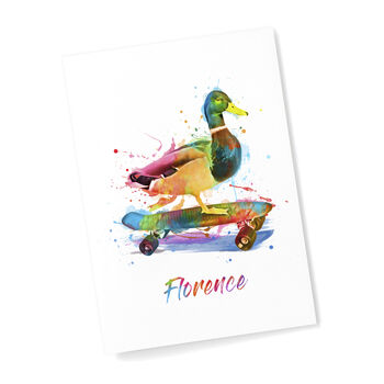 Personalised Watercolour Duck Skateboarding Print, 6 of 12
