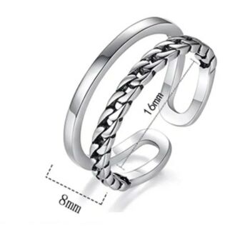 Sterling Silver Chain Two Layer Link Ring, 4 of 4