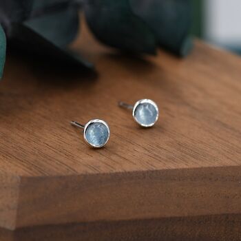 Sterling Silver Genuine Aquamarine Bezel Stud Earrings, 7 of 12