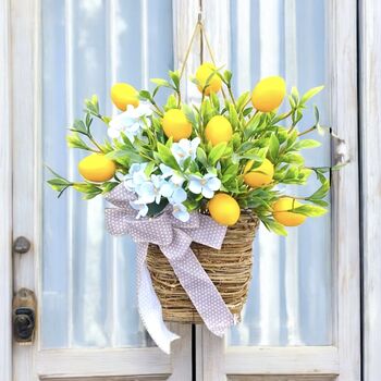 Yellow Lemon Basket Door Wreath With Ribbon, 3 of 6