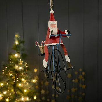 Santa On A Penny Farthing Hanging Christmas Decoration, 3 of 4