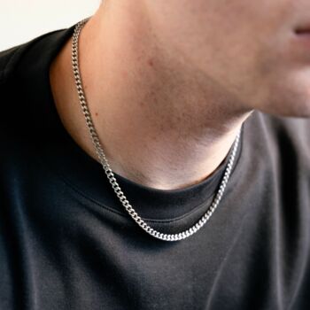Men's Silver Matte Cuban Chain Stainless Steel Necklace 4mm, 4 of 12