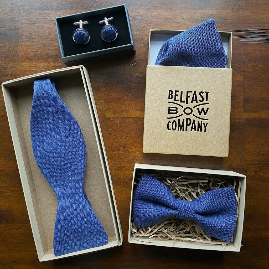 Irish Linen Pocket Square In Navy Blue By Belfast Bow Company