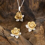 Rose Necklace And Studs Set In 18 Ct Gold On Silver, thumbnail 1 of 3