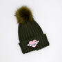 Green Embroidered Dog Mama Knit Bobble Hat With Pom Pom, thumbnail 2 of 2