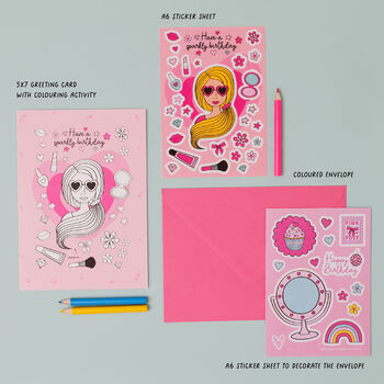 Pink Doll Birthday Card With Stickers, 2 of 6