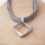 Grey Leather Rope Square Pendant Necklace, thumbnail 2 of 3