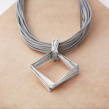 Grey Leather Rope Square Pendant Necklace, 2 of 3