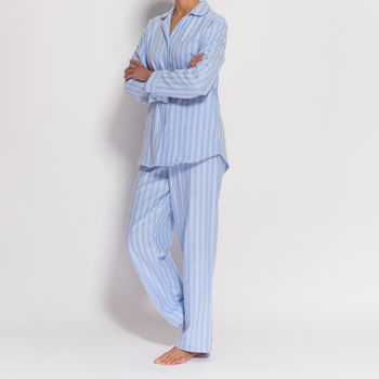 Women's Pyjamas In Blue And White Striped Flannel, 3 of 4