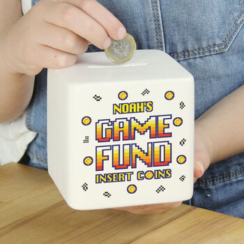 Personalised Gaming Fund Ceramic Square Money Box, 4 of 5