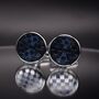 Silver Round Blue Chess Cufflinks Vintage Chessboard, thumbnail 3 of 5