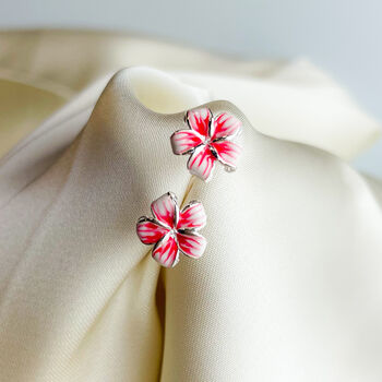 Sterling Silver Hibiscus Flower Stud Earrings, 4 of 5