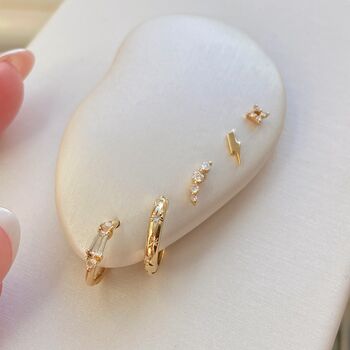 10k Solid Gold Diamond Celestial Hoop Earrings, 3 of 4