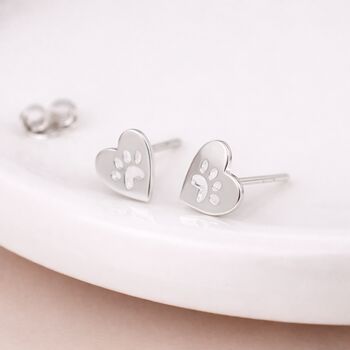 Sterling Silver Paw Print Heart Stud Earrings – 10mm, 2 of 7