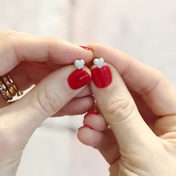 Diamond Earrings Tiny Heart Studs, 2 of 4
