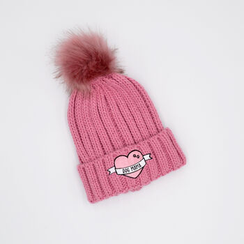Pink Embroidered Dog Mama Knit Bobble Hat With Pom Pom, 3 of 3