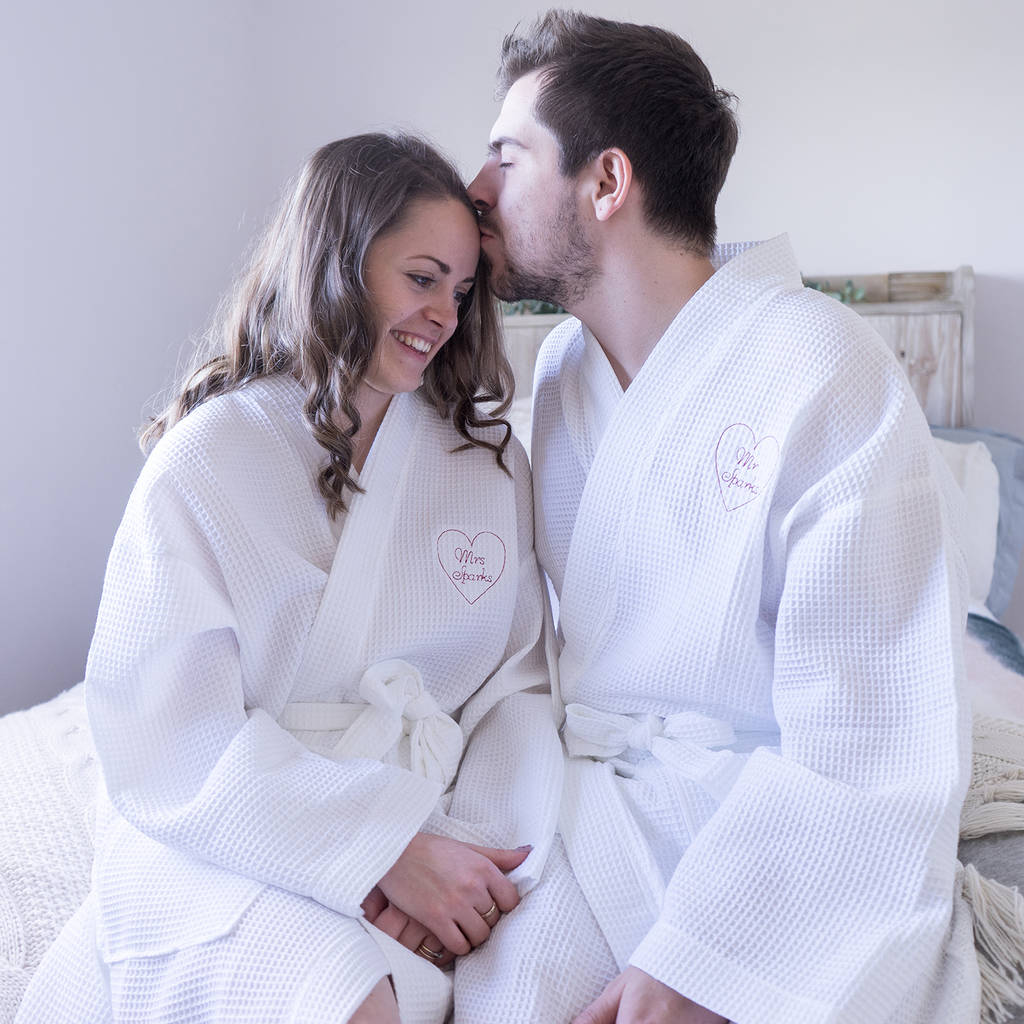 Personalised Embroidered Heart Couples Dressing Gown, 1 of 10
