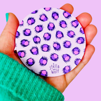 Pink And Purple Leopard Print Pocket Mirror With Pouch, 5 of 7