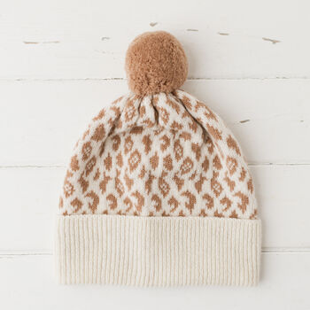 Lambswool Knitted Leopard Pom Pom Hat, 7 of 12