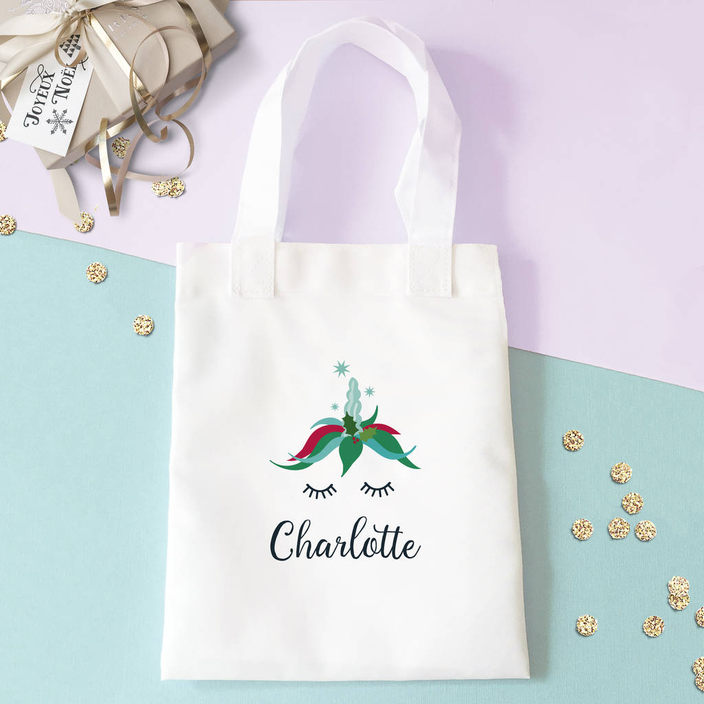 Personalised Christmas Unicorn  Childrens Tote  Bag By Sarah 