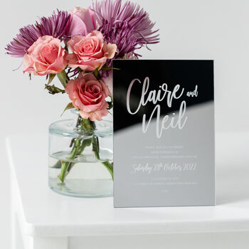 Elegant Acrylic Mirror Silver Wedding Invitations, 5 of 6