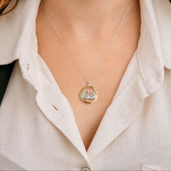 Personalised Sterling Silver And Yellow Gold Swans In Love Necklace, 2 of 9