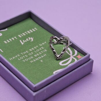 Personalised Silver Non Tarnish Hammered Heart Ring, 5 of 8