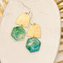 Blue Marbled Hexagon And Arch Drop Earrings, thumbnail 2 of 8