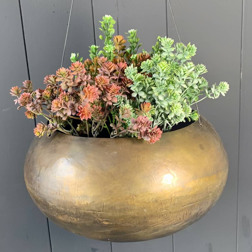 Aged Brass Hanging Planter By London Garden Trading