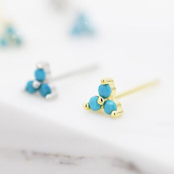 Sterling Silver Turquoise Trinity Stud Earrings, 6 of 12