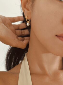 Natural Pearl Sterling Silver Twisted Huggie Hoop Earrings, 5 of 7