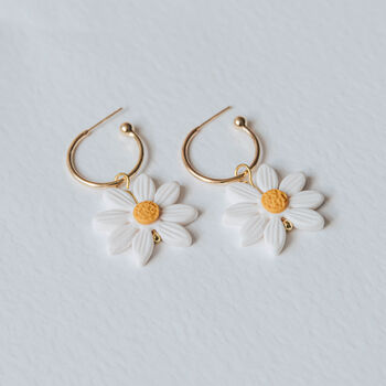 Daisy Flower Gold Hoop Earrings, 6 of 6