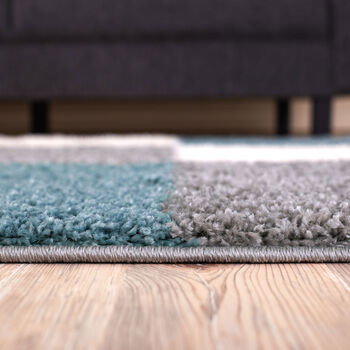 The Rugs Geometric Shaggy Rug Duck Egg Blue Checkered Rug, 8 of 12