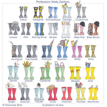Personalised 'Mud And Glamour' Welly Boot Family Print, 4 of 6