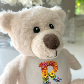 Personalised Flower Alphabet Cream New Baby Teddy Bear, 4 of 6