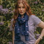 Silver Metallic Bee Print Scarf In Navy Blue, thumbnail 1 of 2