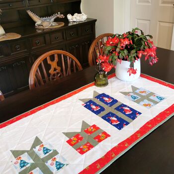 Christmas Table Runner With Gift Design In Reds, Greens, 2 of 9