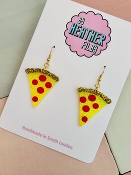 Pizza Slice Glitter Earrings / Pizza Lover Gift / Foodie Statement Jewellery / Fun Accessories, 2 of 5