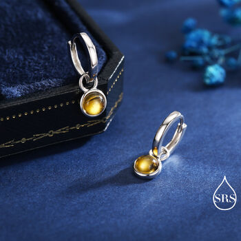 Sterling Silver Genuine Citrine Hoop Earrings, 5 of 11