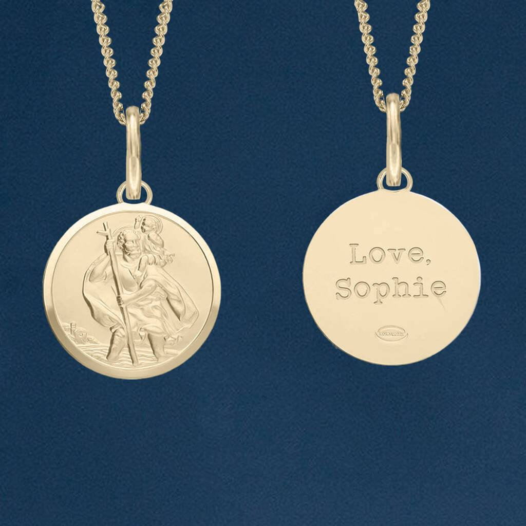 original personalised st christopher necklace in 18ct gold plate
