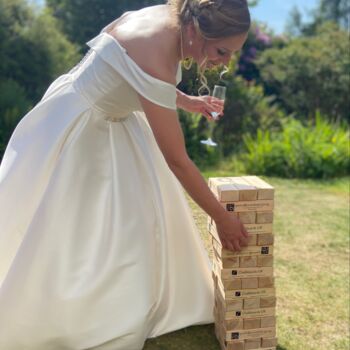 Personalised Giant Tumbling Blocks For Weddings And Events, Large Tumbling Blocks Garden Game, 3 of 5